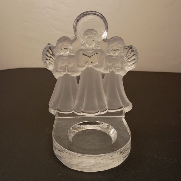 Nybro Swedish Crystal Candle Frosted Glass Angels 5" Christmas Gift Collectable - Picture 7 of 12